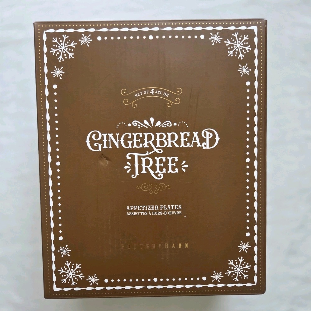 NEW in Original Box Pottery Barn Gingerbread Tree Appetizer Plates Set of 4